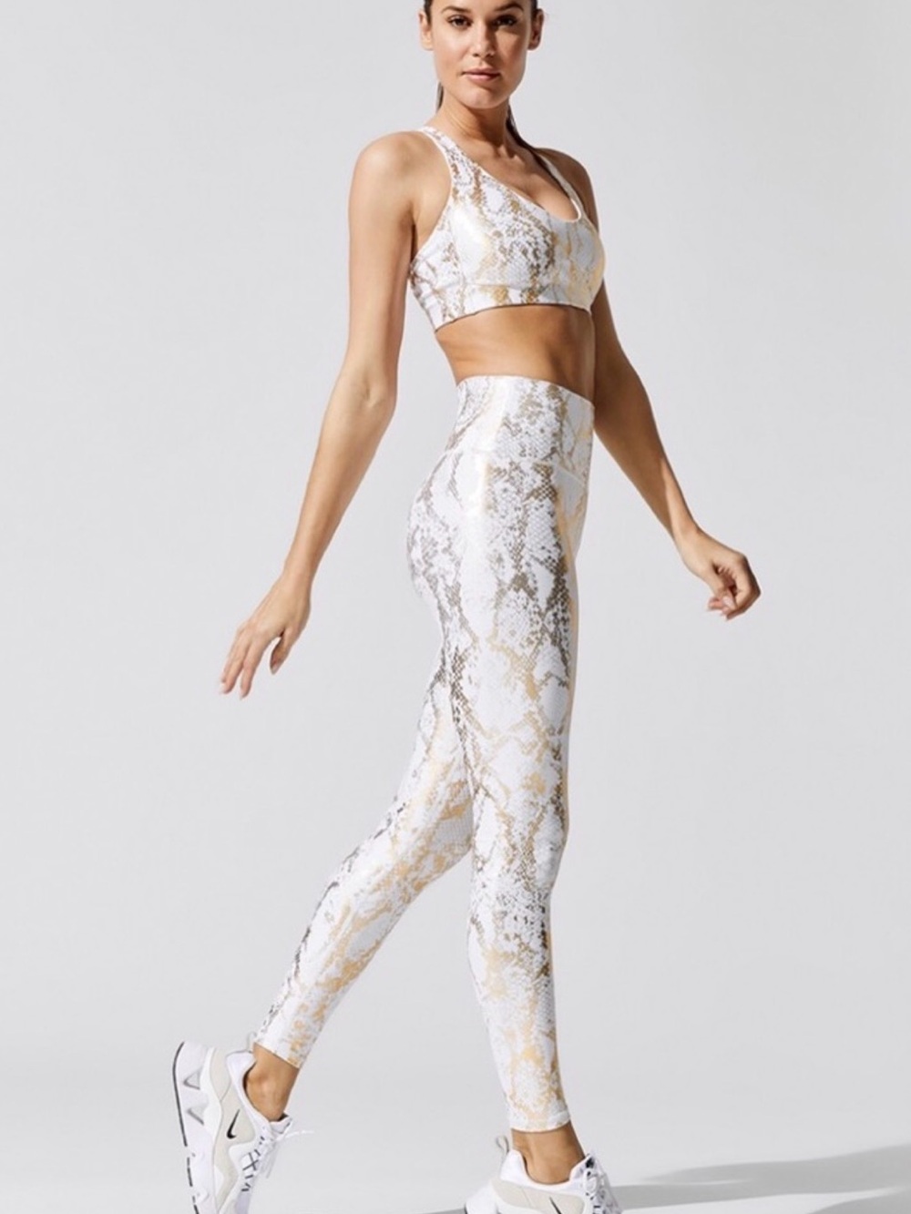 M Snake Print Leggings & S Sports Bra Set White/Gold (called copper foil print)